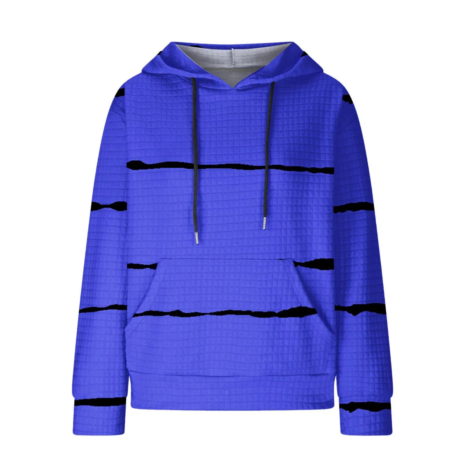 Женская Толстовка с капюшоном в полоску Вафельный Цветной блок Зимняя с длинными рукавами Модный Пуловер Легкая Большие Размеры Свободные Топы Карман Шнурок Капюшон, фото №4