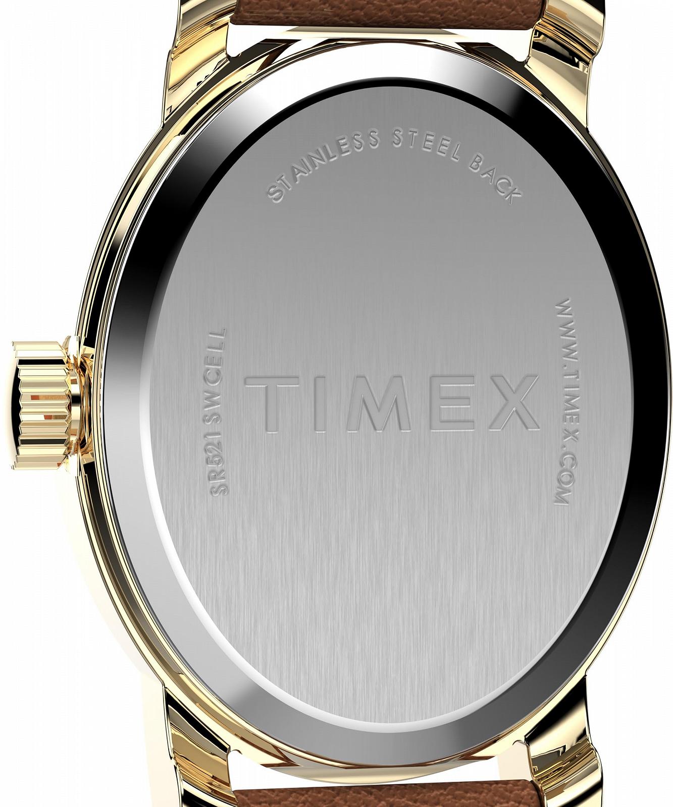 Жіночий годинник Timex Main Street 18 мм, коричневий шкіряний браслет, перламутровий циферблат, золотий корпус TW2W82500, фото №4