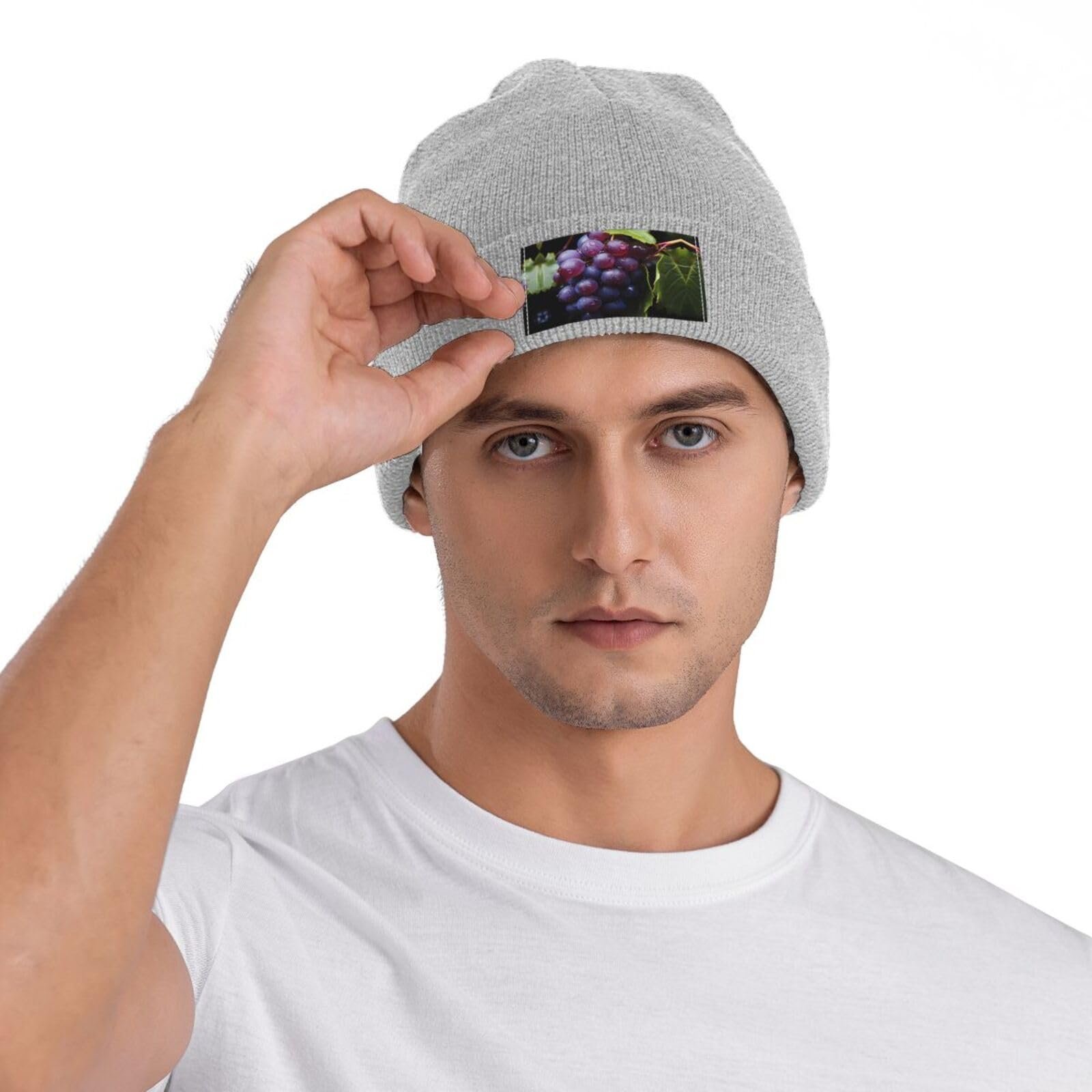 Вязаная шапка BROLEO с узором свежего винограда, черная, фото №5