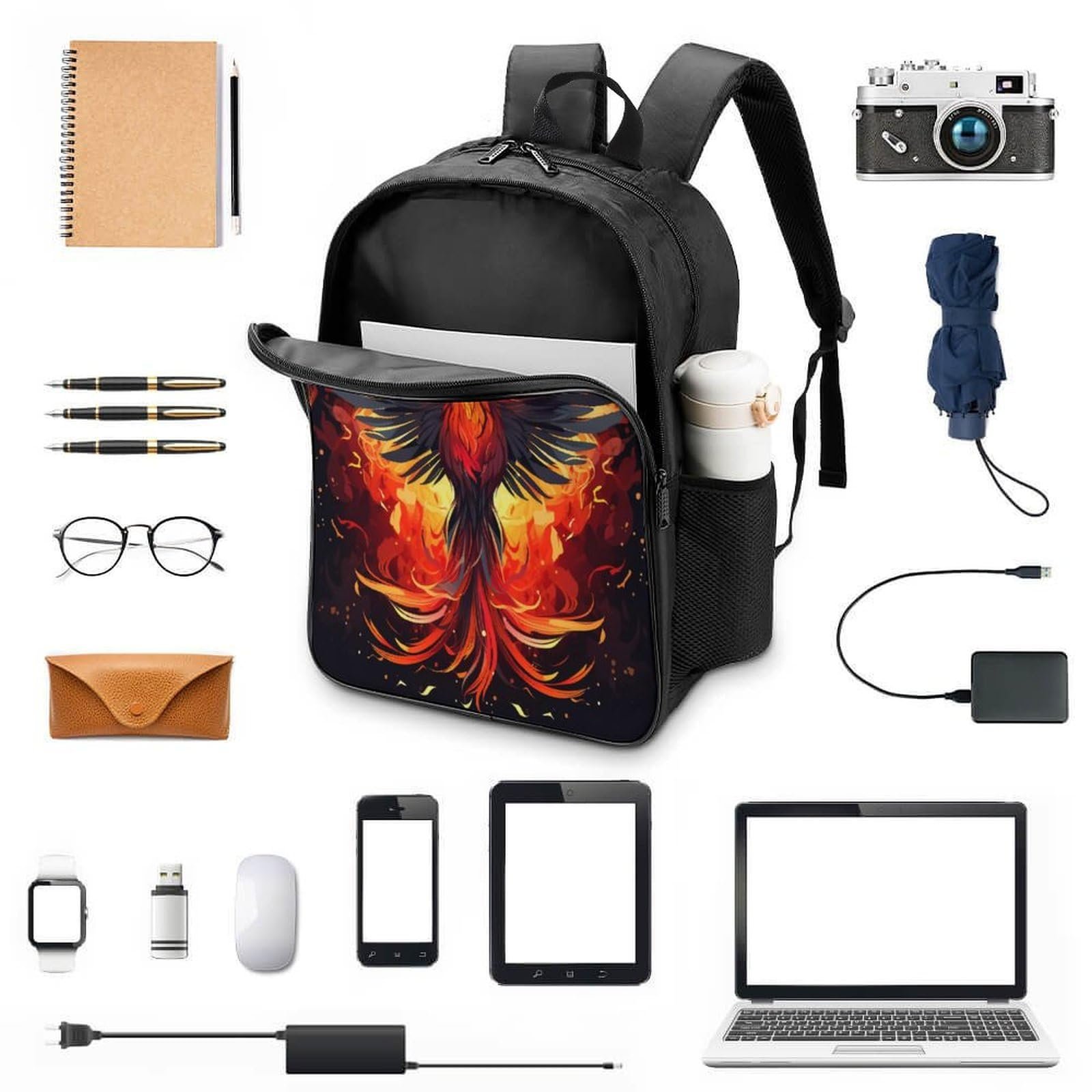 Ранець DPEOANEBN Fire Phoenix для школи для хлопчиків, дівчаток, підлітків, водонепроникний рюкзак, шкільний ранець для жінок і чоловіків, сумка для ноутбука, рюкзак 40x28x16 см, фото №4
