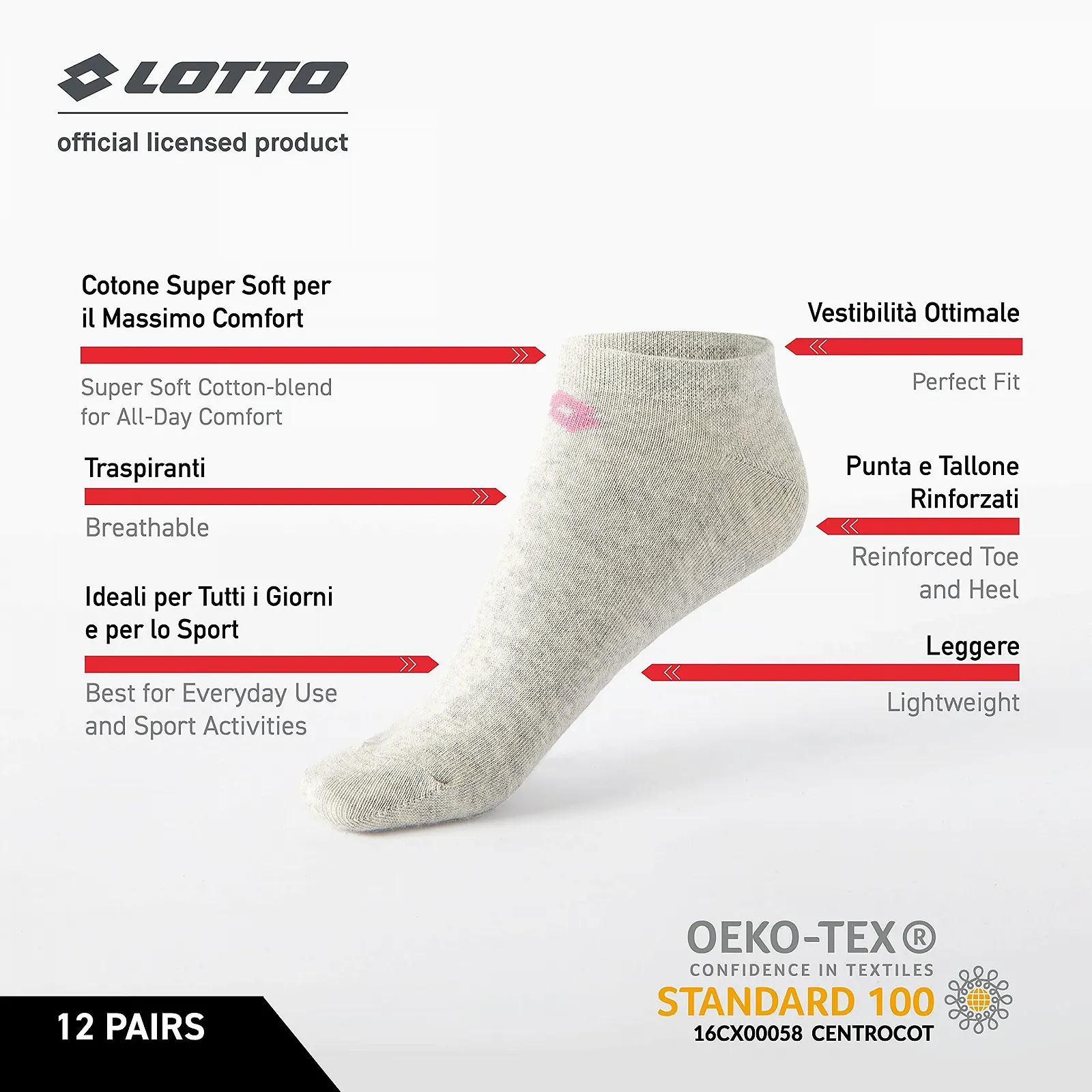 Шкарпетки Lotto Assorted Colours One Size White, фото №2