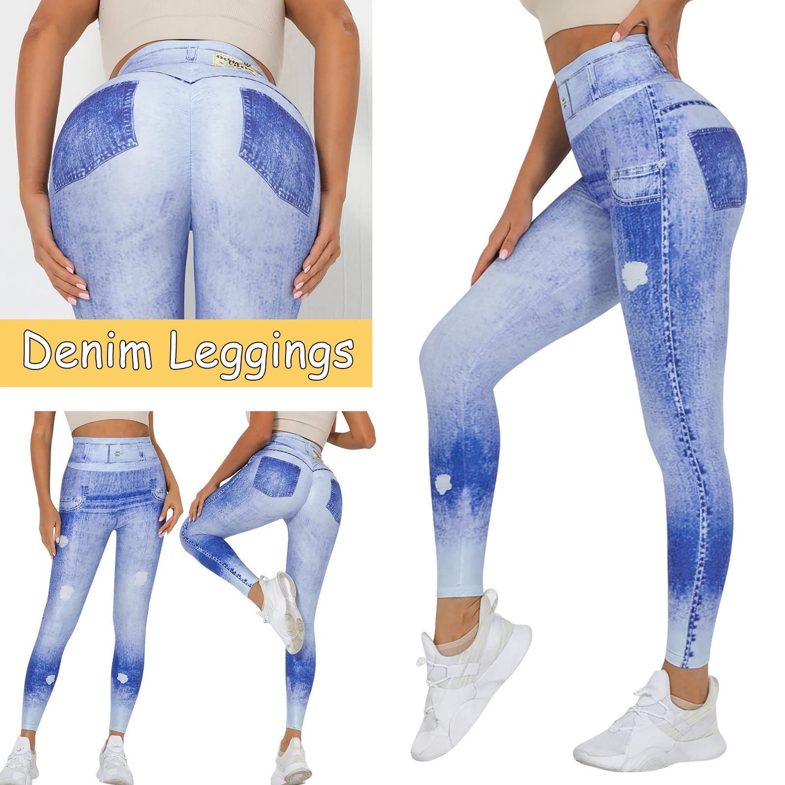 Леггинсы Gefälschte Jeans 2025 с джинсовым принтом, женские, выглядят как леггинсы, сексуальные, эластичные, с высокой талией, узкие, тонкие, джеггинсы, , женские, фото №3