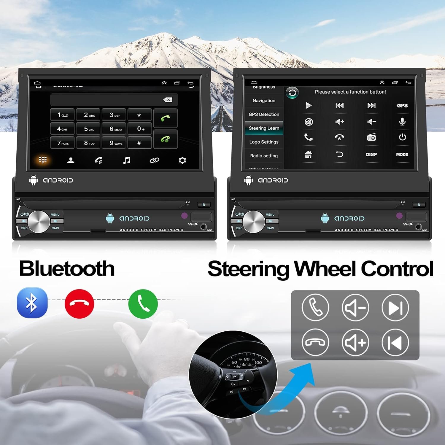 Автомагнітола CAMECHO SU 9708 / 7" / Сенсорна / 2/64Гб / Android 13 / Bluetooth / WI-FI / GPS / USB / AUX / 1DIN, фото №3