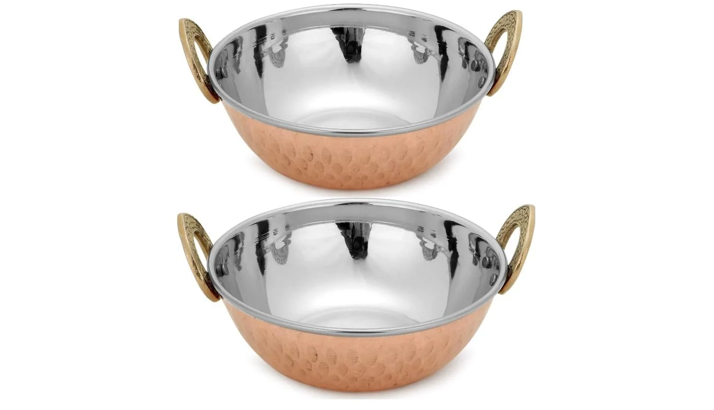Набор мисок для подачи Zap Impex Karahi 2 шт. Hammered Copper & Stainless Steel 13 см (300 мл), фото №1