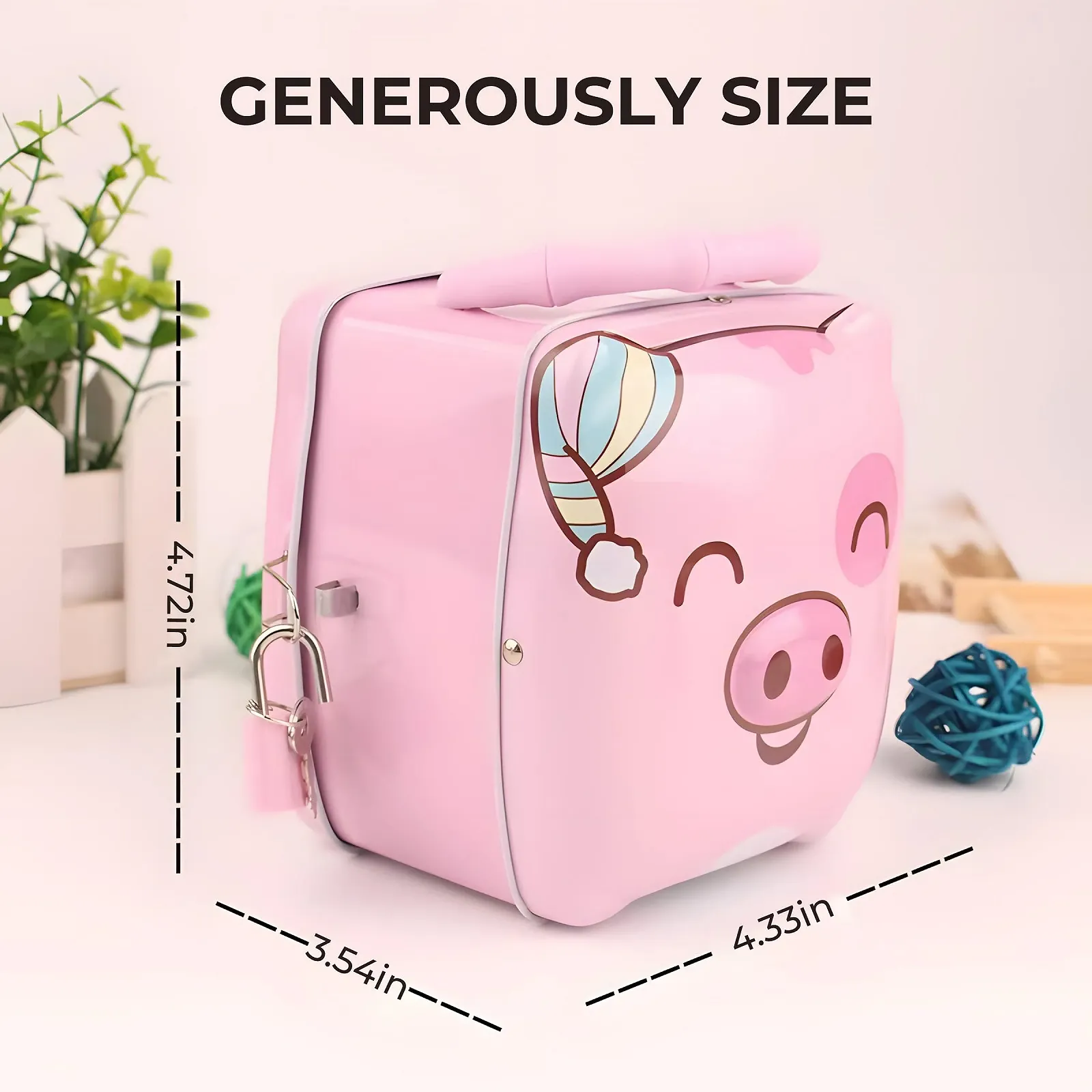 Скарбничка дитяча металева у формі свинки із замком, фото №5