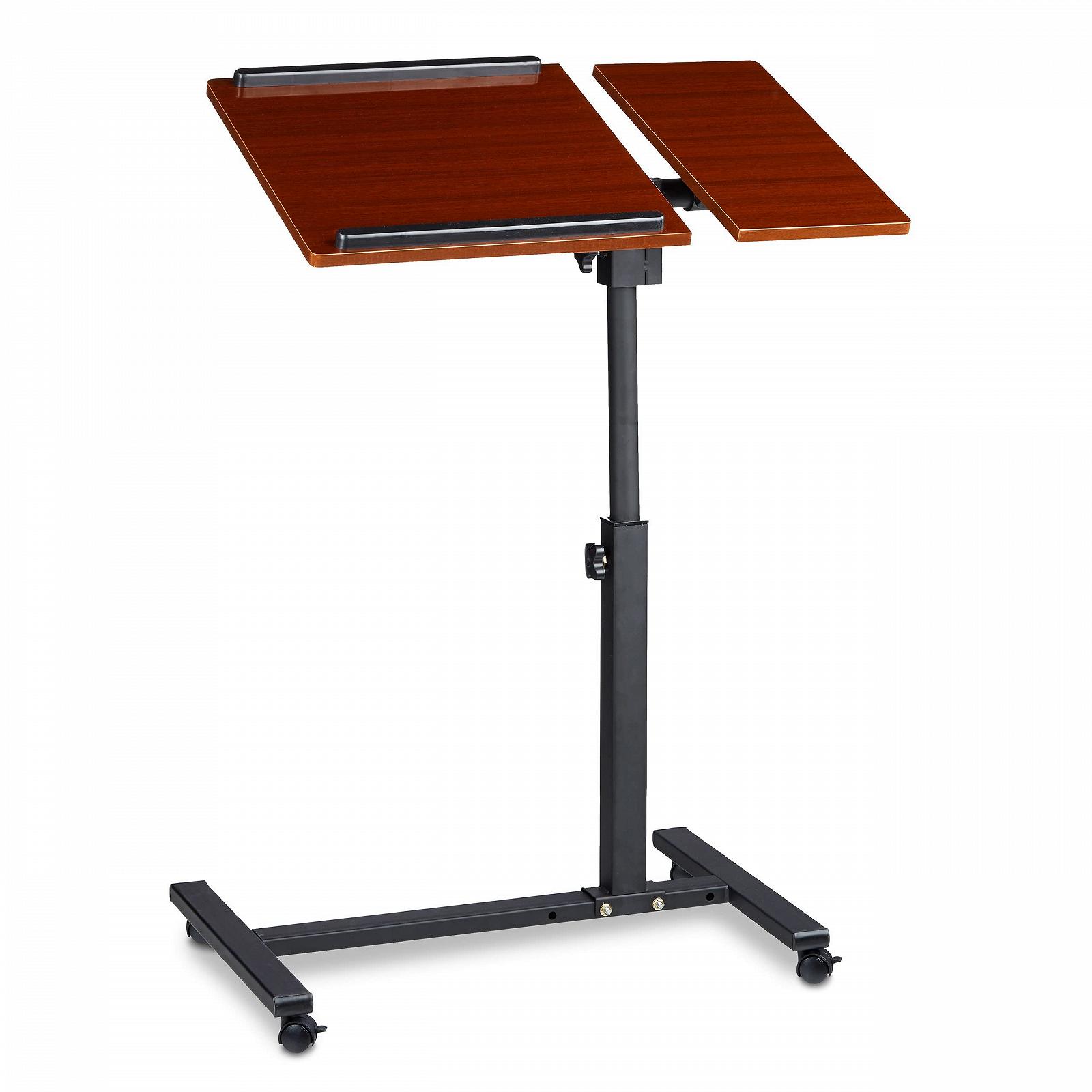 Регулируемая по высоте подставка для ноутбука Relaxdays 95 x 60 x 40 см, также для левшей, прикроватный столик для дивана, стол для ноутбука с колесиками и поверхностью для мыши с 2 стопорными планками, красное дерево, красный, дуб, 40x60x95 см, фото №3