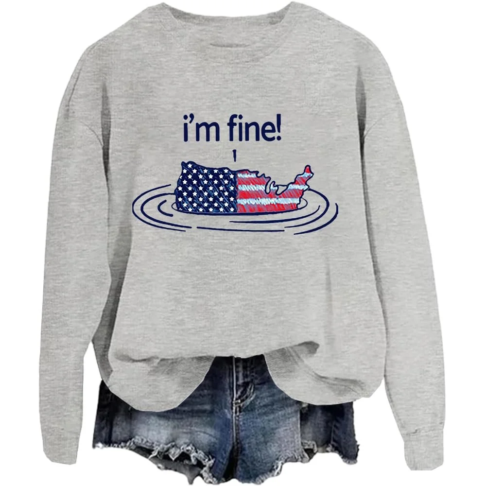 Толстовка I'm Fine Американский флаг ко Дню Независимости Длинный рукав Unisex, фото №1