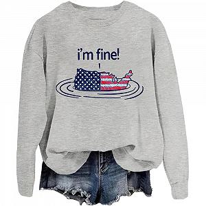 Толстовка I'm Fine Американский флаг ко Дню Независимости Длинный рукав Unisex - Фото 1