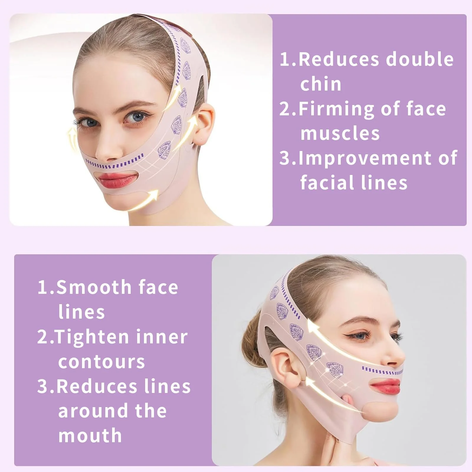 Маска V Line для ліфтингу обличчя, контурування обличчя, для сну, проти зморшок (Рожевий), фото №2