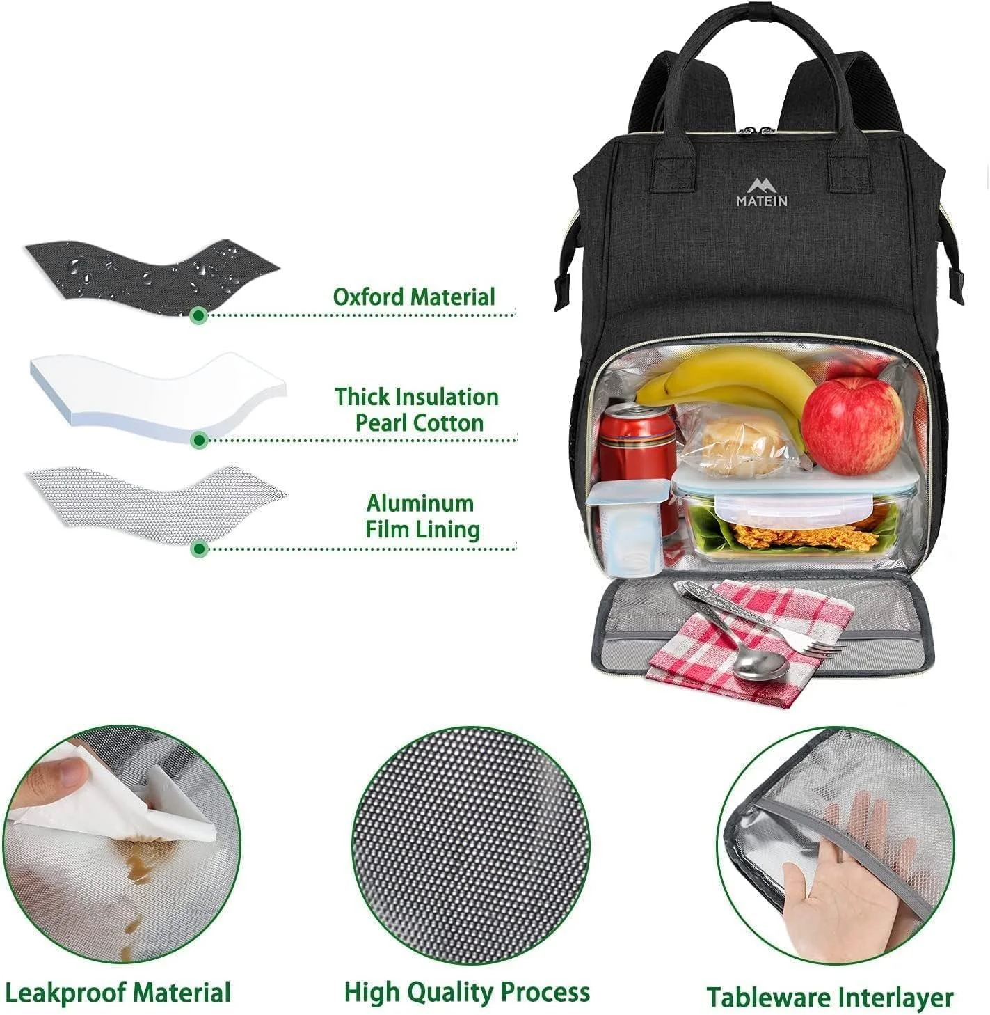 Рюкзак для ноутбука MATEIN Lunch 15.6" с термоотсеком и USB, фото №6 Рюкзак для ноутбука MATEIN Lunch 15.6" с термоотсеком и USB, фото №6