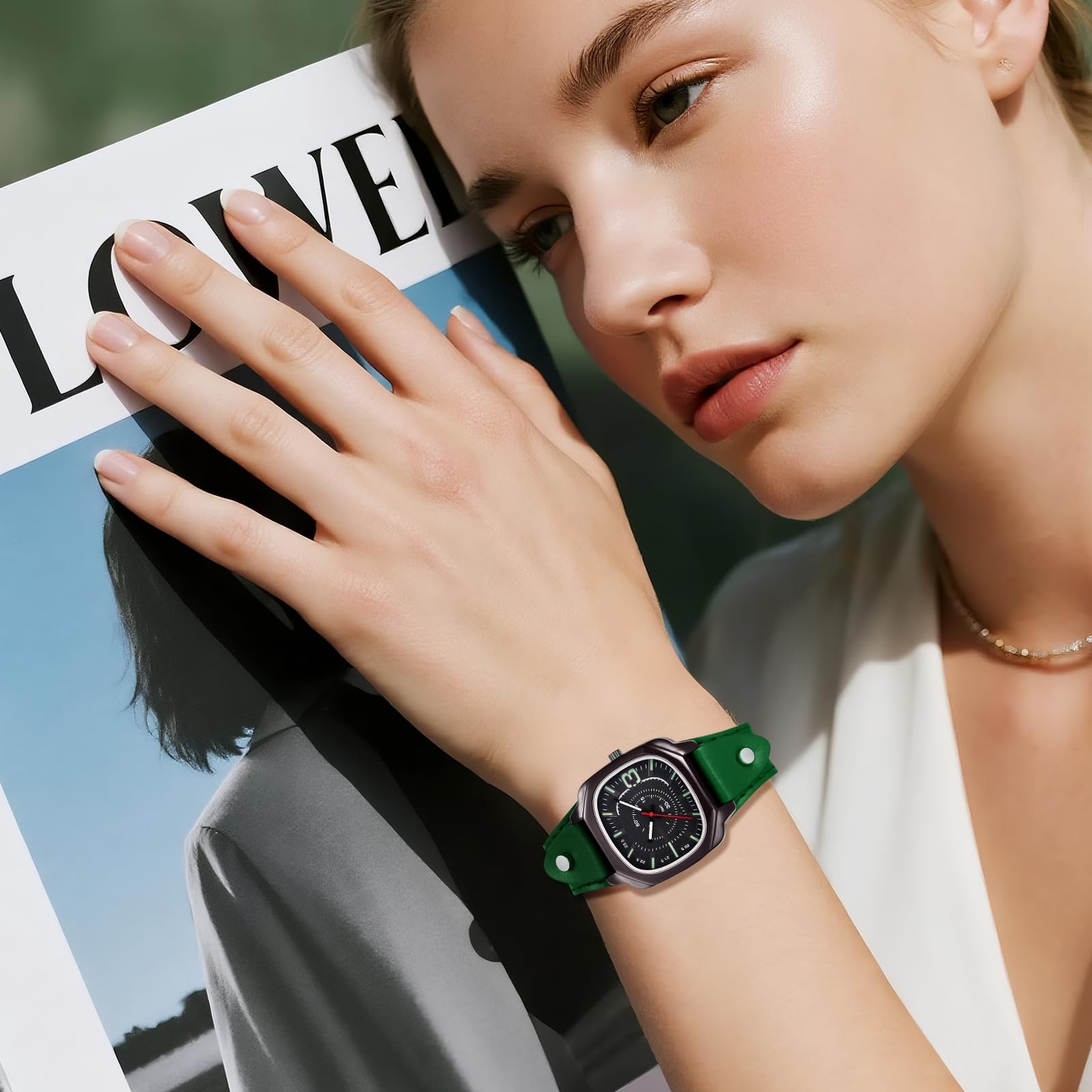 Женские часы Квадратные часы с кожаным ремешком JewelryWe Винтажные аналоговые кварцевые наручные часы для женщин и мужчин Ремешок из натуральной кожи Часы в стиле Хэллоуин панк со светящимися стрелками и большим черным квадратным циферблатом, фото №5 Женские часы Квадратные часы с кожаным ремешком JewelryWe Винтажные аналоговые кварцевые наручные часы для женщин и мужчин Ремешок из натуральной кожи Часы в стиле Хэллоуин панк со светящимися стрелками и большим черным квадратным циферблатом, фото №5