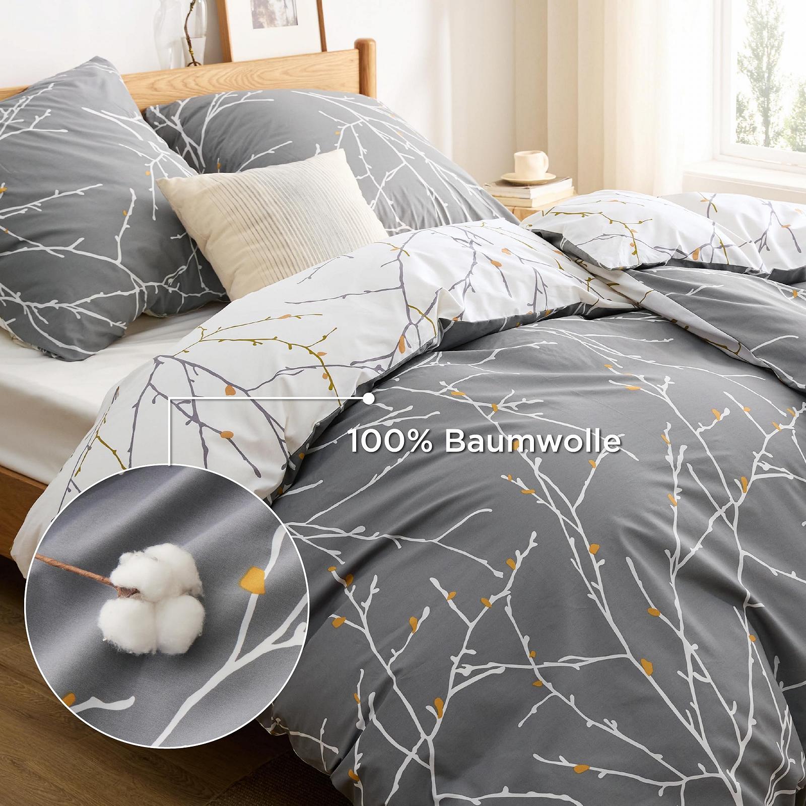 Постільна білизна BEDSURE 135 x 200 см, 4-предметний комплект бавовняної постільної білизни, сірий, комплект з 2 підковдр з 2 наволочками 80 x 80 см, тепла постільна білизна на блискавці, візерунок "гілка", фото №3