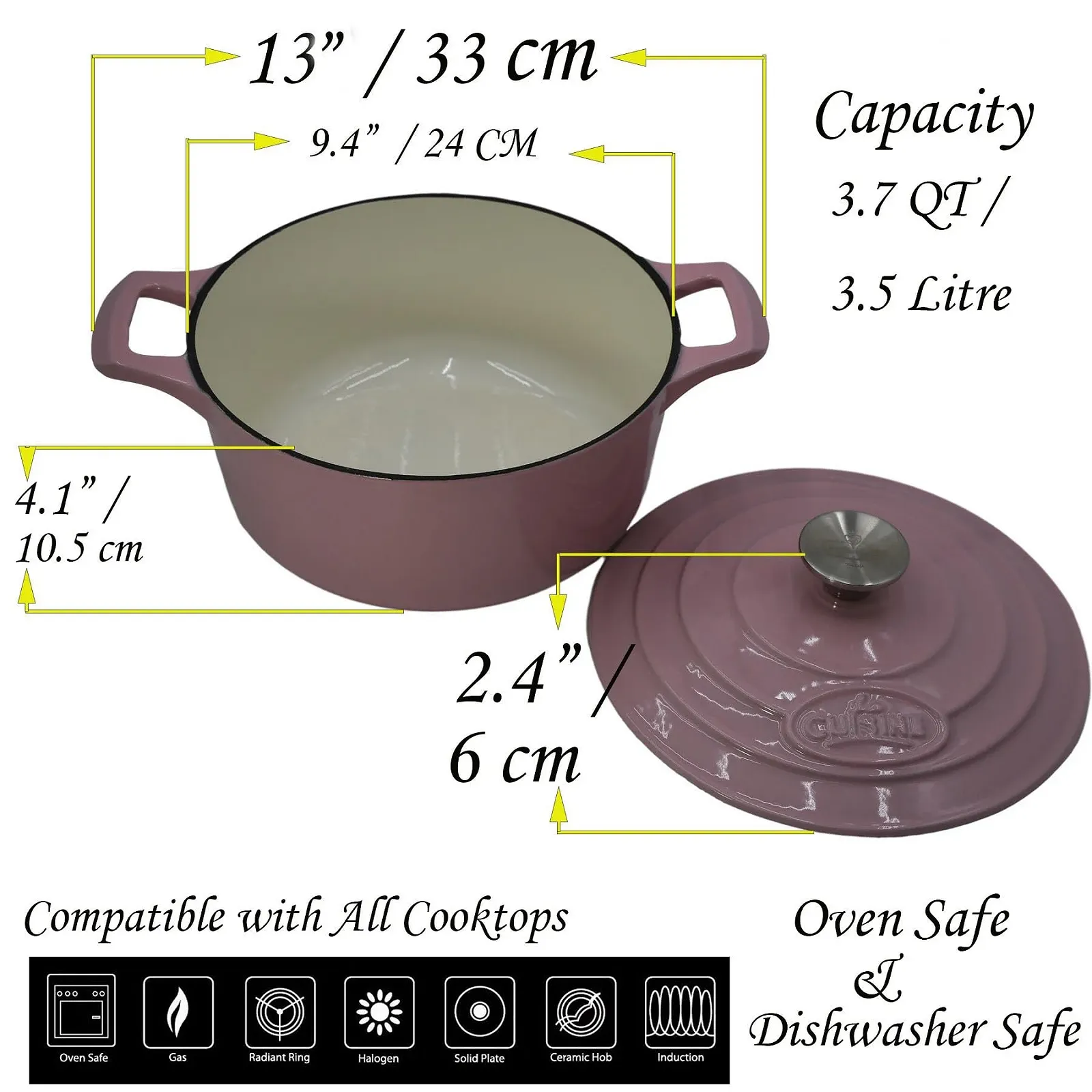 Каструля-сотейник La Cuisine Чавунна емальована 24 см 3.5 л Рожева, фото №6
