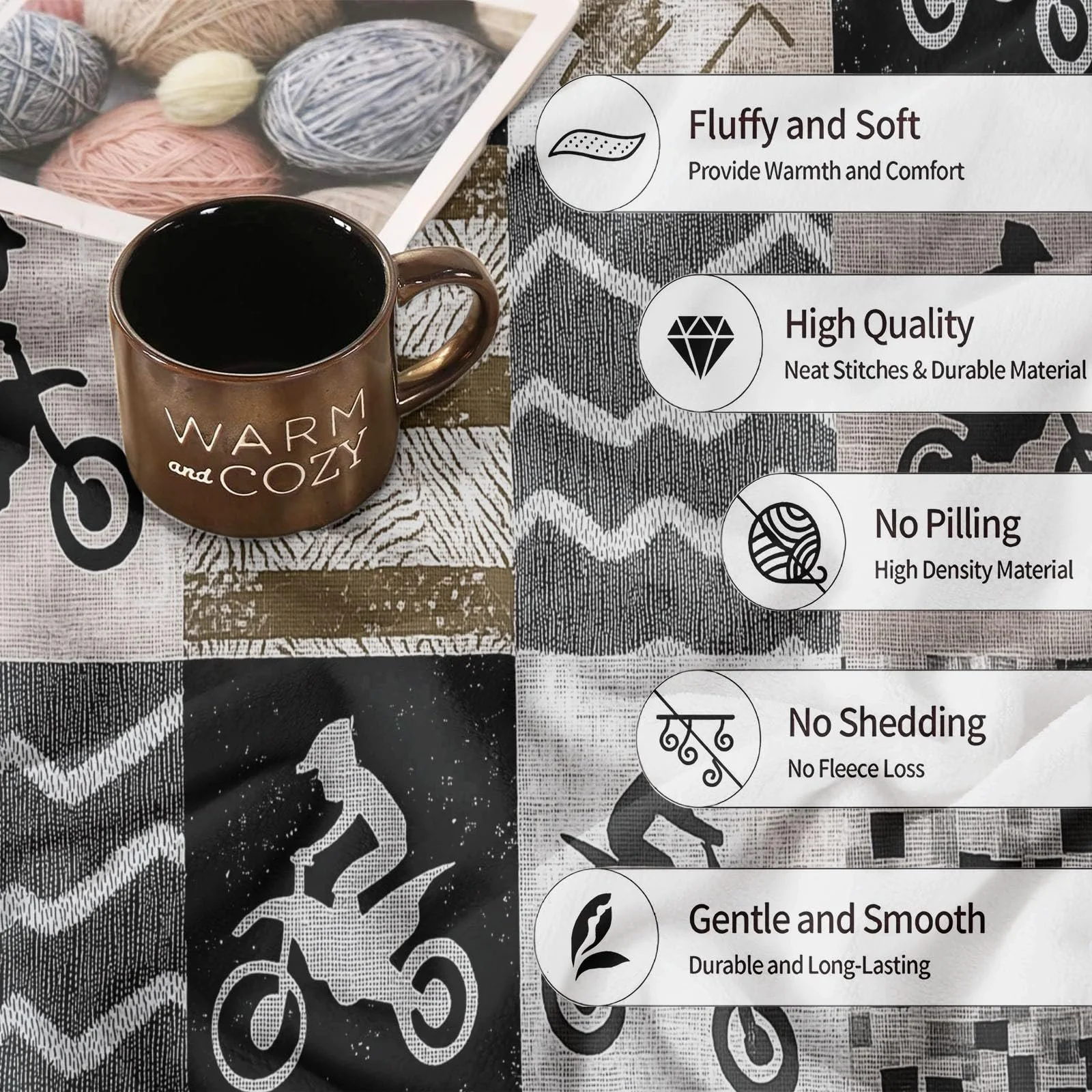 Фланелевое одеяло 180 x 220 см, Нейтральный клетчатый узор Мотоцикл Тема Декоративное одеяло для кровати Кресло Диван - Коричневое Осень и Зима Мягкое Пушистое Плюшевое одеяло, фото №6