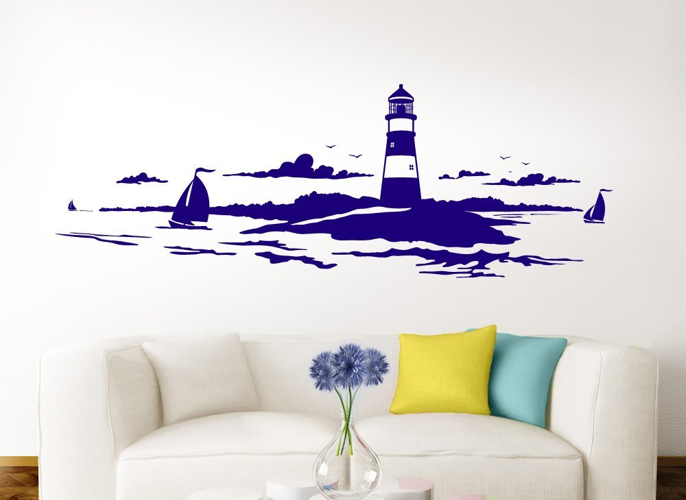 Наклейка на стіну Grandora Skyline Coastal Landscape Lighthouse W974 120 x 42 см Azure Blue, фото №2 Наклейка на стіну Grandora Skyline Coastal Landscape Lighthouse W974 120 x 42 см Azure Blue, фото №2