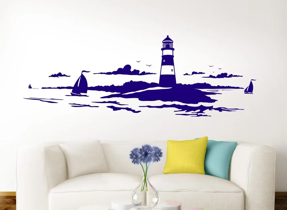 Наклейка на стену Grandora Skyline Coastal Landscape Lighthouse W974 120 x 42 см Azure Blue, фото №2