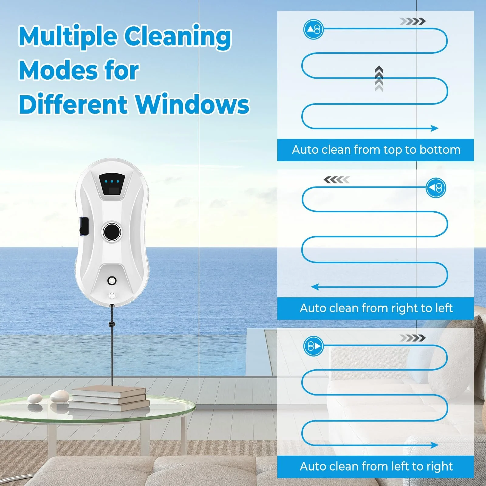 Робот для миття вікон Eznaobo з функцією розпилення, 5600Pa, автоматичний електричний, дистанційне керування, 10 серветок, білий, фото №4 Робот для миття вікон Eznaobo з функцією розпилення, 5600Pa, автоматичний електричний, дистанційне керування, 10 серветок, білий, фото №4