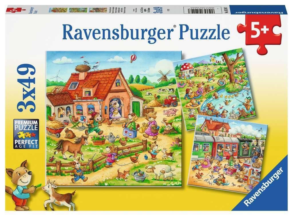 Детский пазл Ravensburger Holidays in the Country 3 x 49 элементов от 5 лет, фото №1