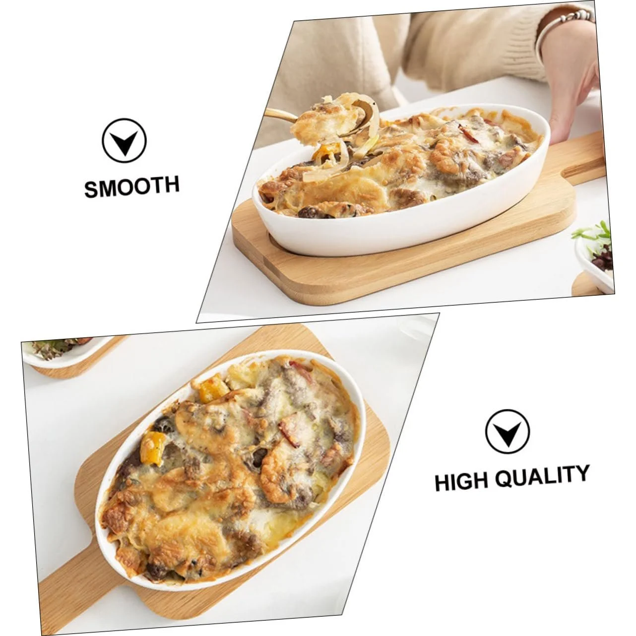 Набір форм для запікання керамічний овальний з дерев'яною підставкою для мікрохвильової печі та духовки легкий, фото №7