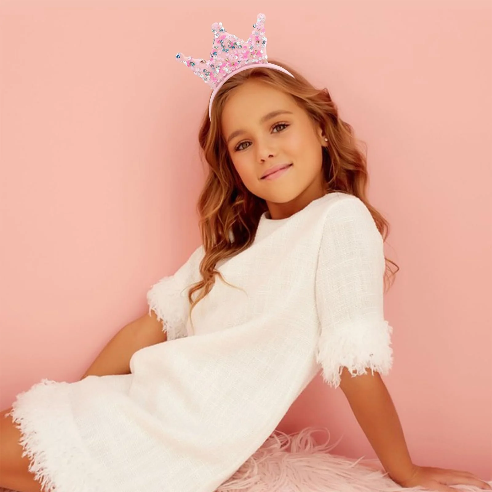 Обруч для волос Корона Блестки Розовый, фото №6