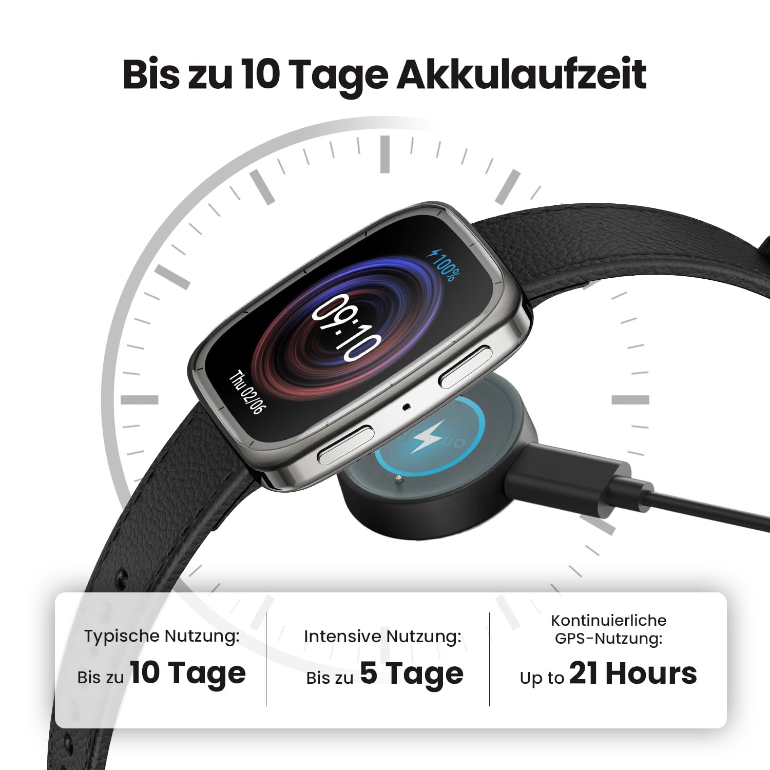 Смарт-годинник Amazfit Active 2, AMOLED-дисплей 1,75 дюйма, автономні карти з GPS, батарея на 10 днів, 160+ спортивних режимів, водонепроникний, монітор серцевого ритму та сну, чорний шкіряний ремінець, фото №7