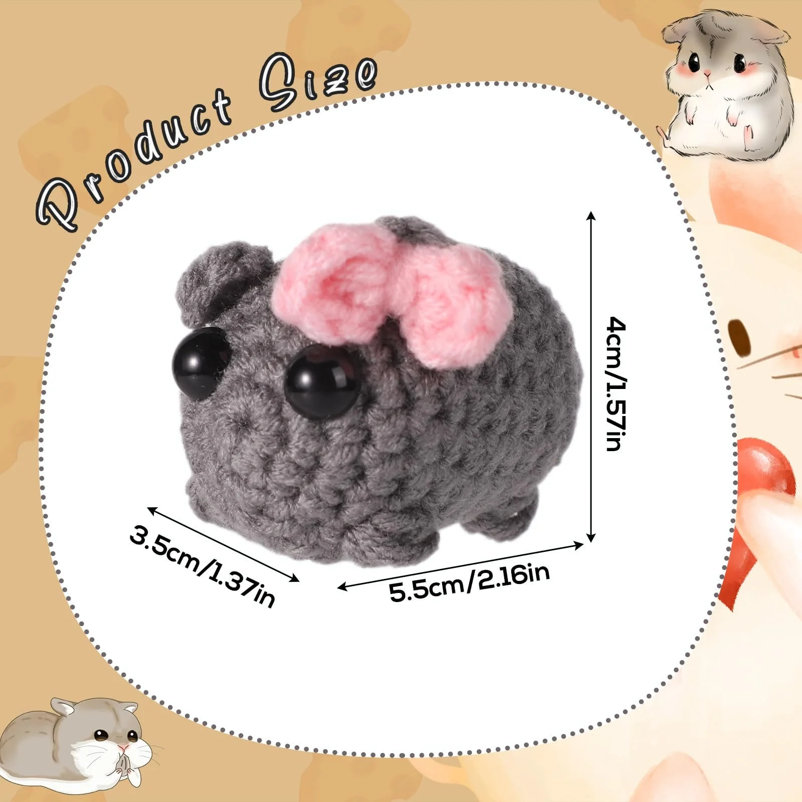 Брелок-игрушка lasuroa Sad Hamster вязаный хомяк с бантом, фото №2 Брелок-игрушка lasuroa Sad Hamster вязаный хомяк с бантом, фото №2
