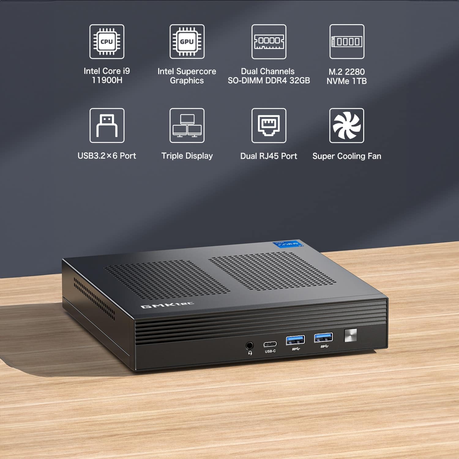NUCBOX GMKTec M4 11th Gen Intel Core i9-11900H 32GB RAM 1TB SSD WiFi 6 BT 5.2 2.5Gbps Ethernet Windows 11 Pro Triple Monitor, фото №4