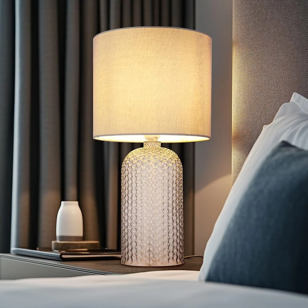 Настольная лампа серая стеклянная текстиль 50 см E27, фото №5