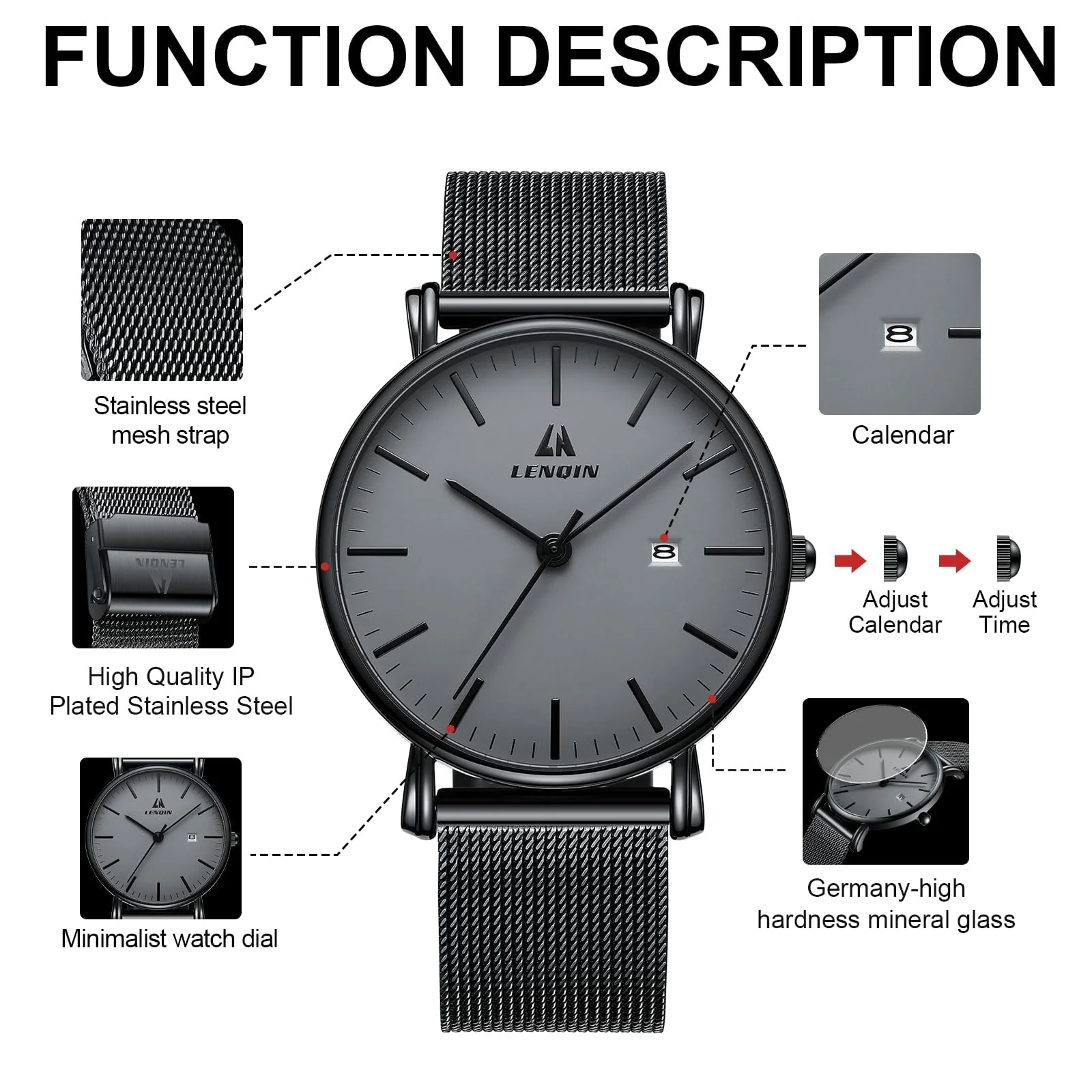 Часы LENQIN Мужские из нержавеющей стали Кварцевые Аналоговые 30М водонепроницаемые с датой, фото №7 Часы LENQIN Мужские из нержавеющей стали Кварцевые Аналоговые 30М водонепроницаемые с датой, фото №7