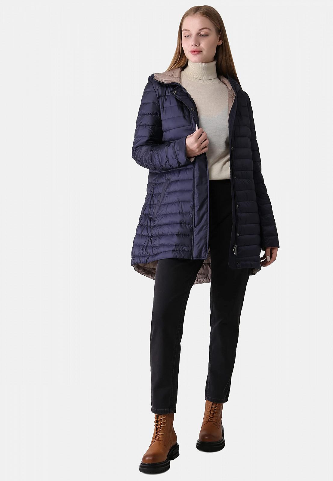 Женское Синее стеганое пальто с капюшоном, фото №2 Женское Синее стеганое пальто с капюшоном, фото №2