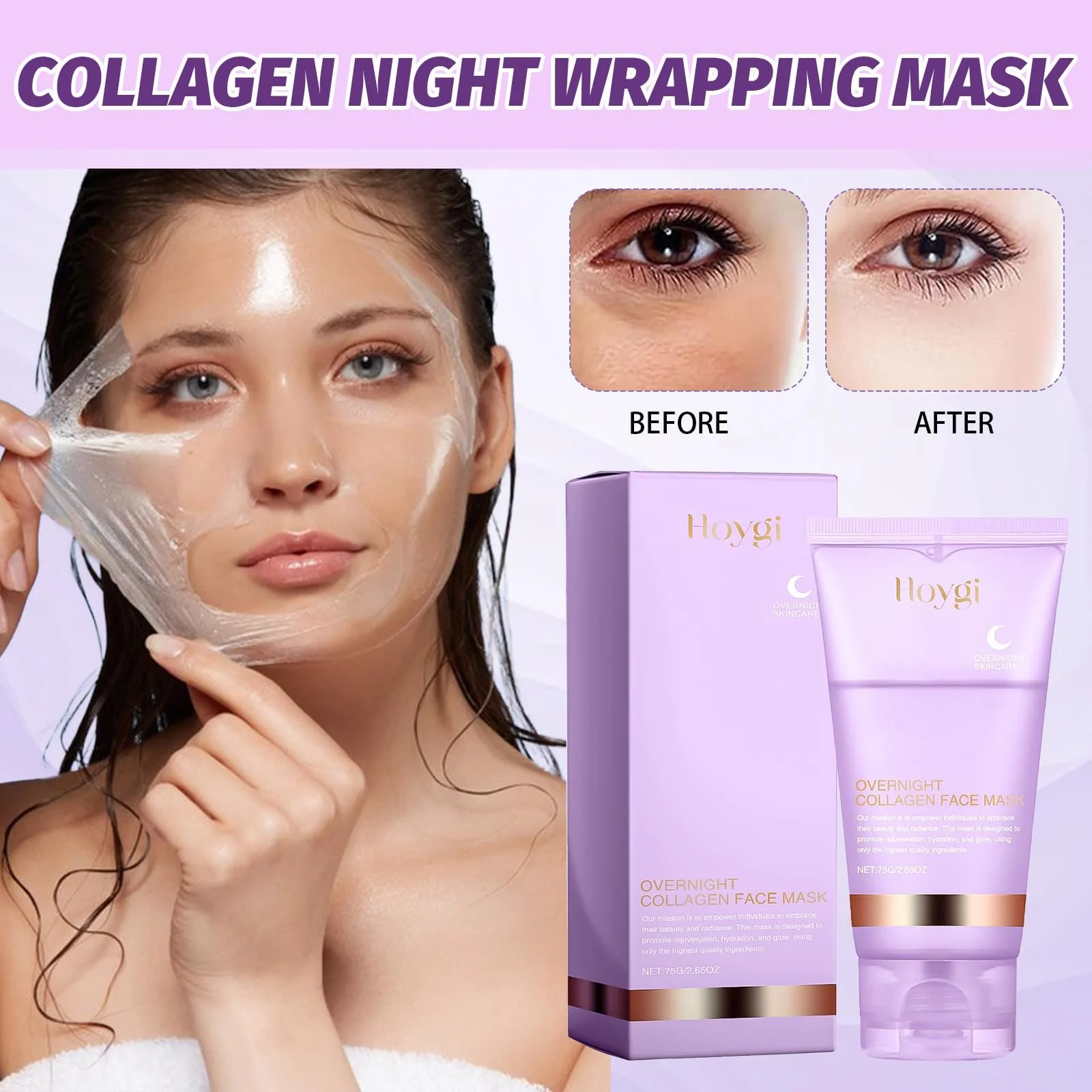 Нічна маска Collagen, упаковка з 2 шт. Маска Collagen Wrapping, нічна маска-плівка для обличчя, фото №4
