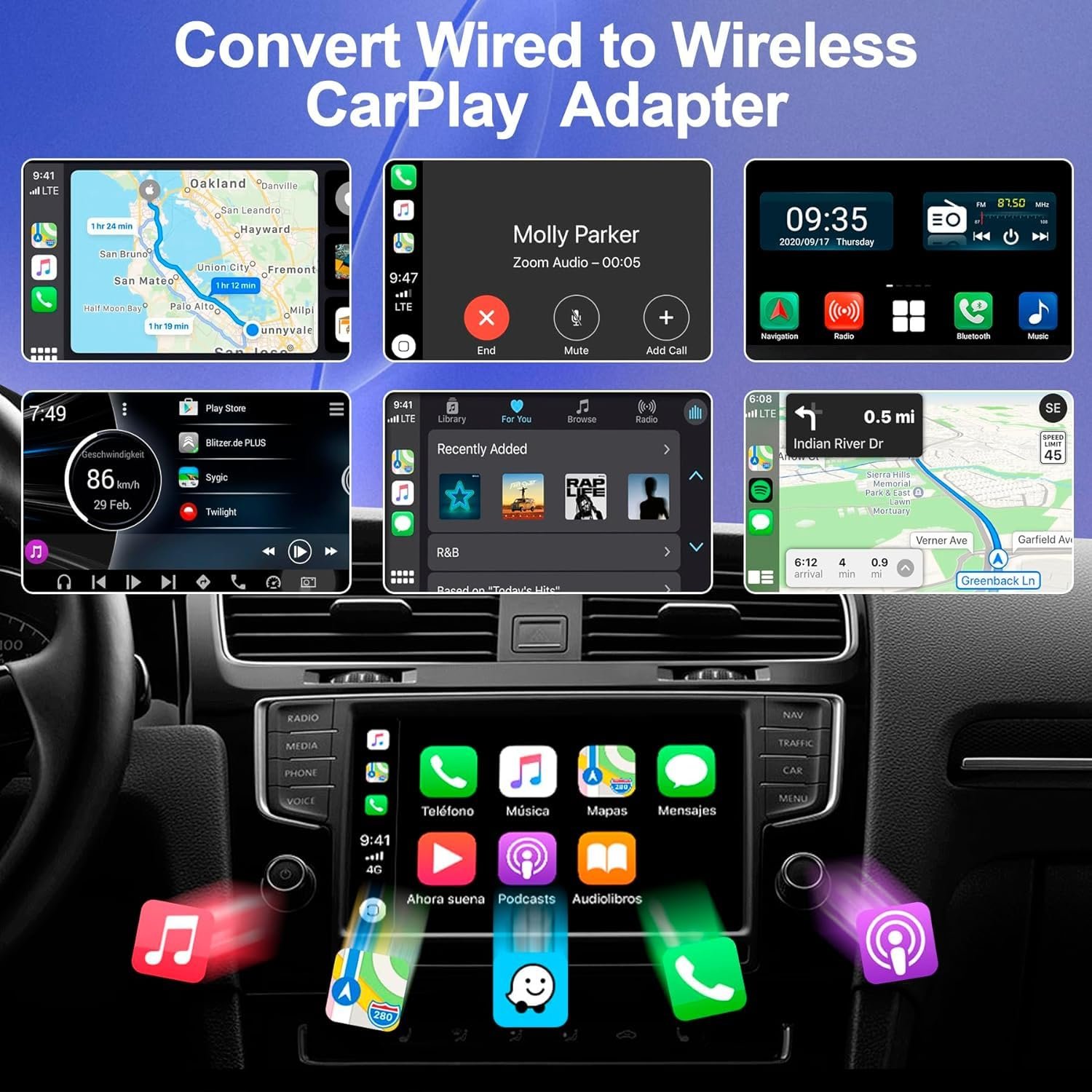 Беспроводной адаптер CarPlay 2025 Upgraded, беспроводной CarPlay адаптер, преобразует проводное соединение в беспроводное, адаптер Car Play, совместимый с автомобилями с 2016 года и iPhone iOS 12+, фото №3