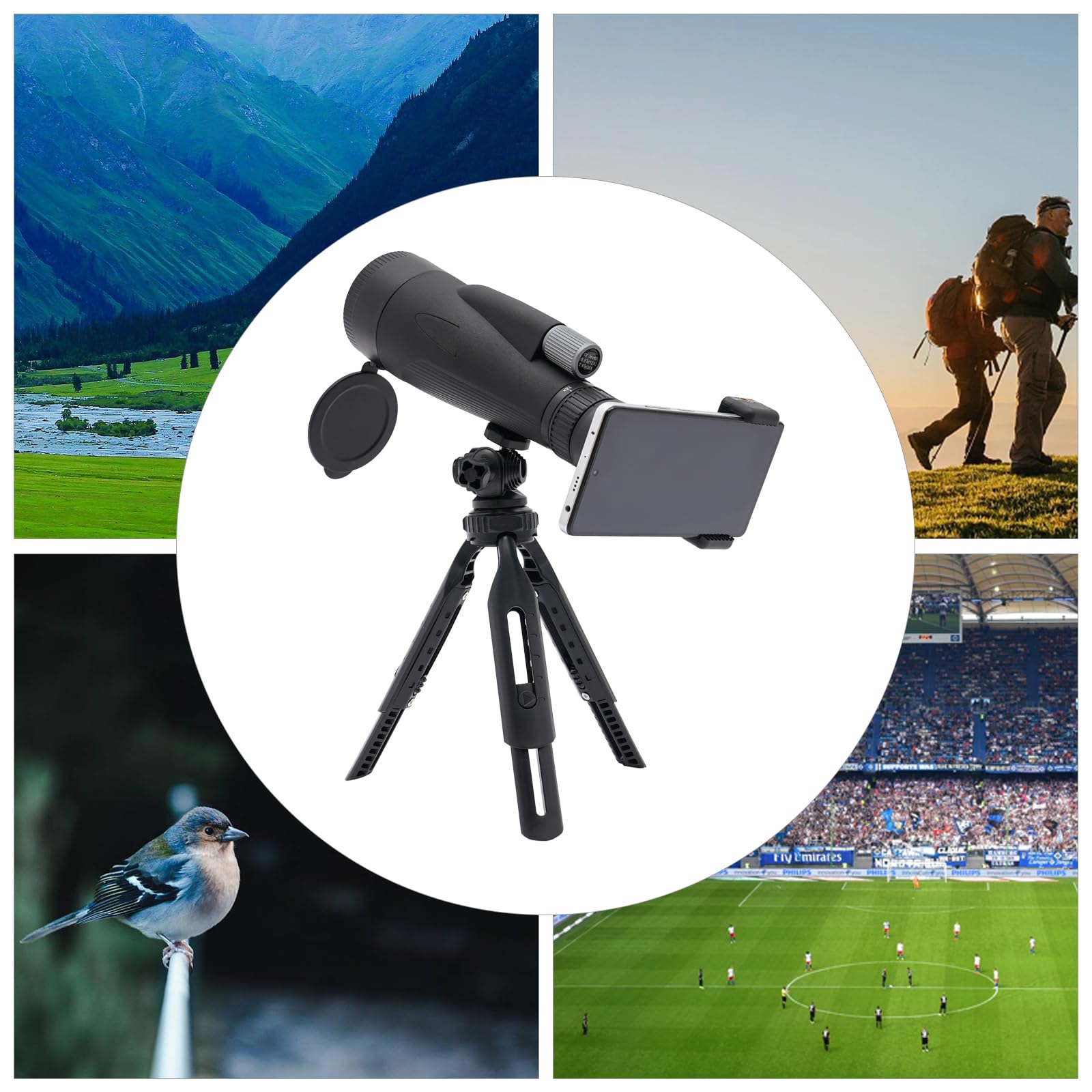 Монокуляр Телескоп для взрослых с держателем, растяжной штатив, водонепроницаемый зум-монокуляр для наблюдения за птицами, охоты, походов, концертов, фото №4