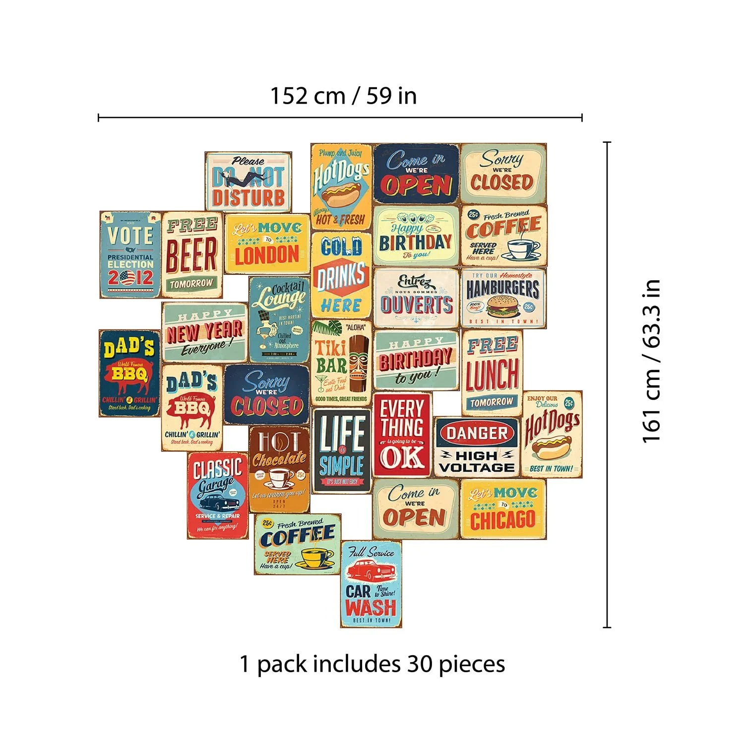 Наклейка на стіну Walplus 60-UXWC-QMFQ 152x161 см Vintage Metal Sign Collage самоклеюча вінілова DIY різнокольорова, фото №5