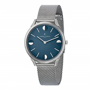 Годинник Pierre Cardin Pigalle Half Moon Унісекс Аналоговий Кварцовий, срібний/блакитний, Браслет - Фото 1