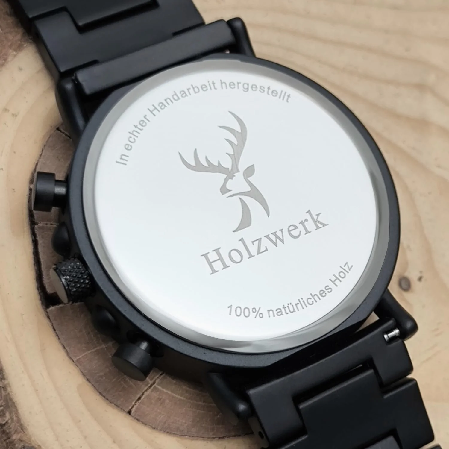 Мужские часы Holzwerk Germany, ручная работа, дизайнерские, эко, натуральное дерево, хронограф, аналоговые, кварцевые, коричневые, черные, серые, римские цифры, дата, фото №5