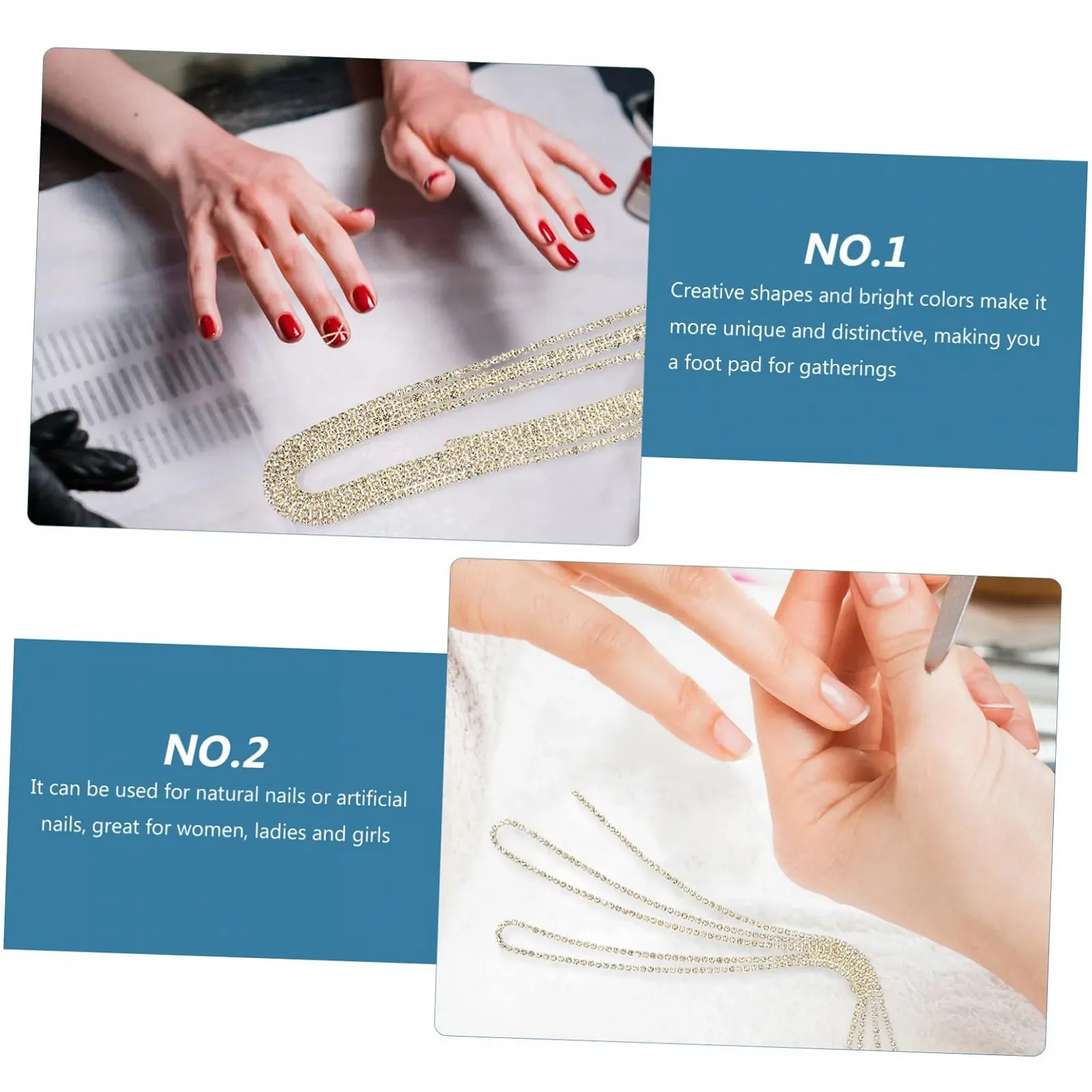 Цепочка для ногтей WOONEKY Набор 2 шт. Медные стразы, фото №3