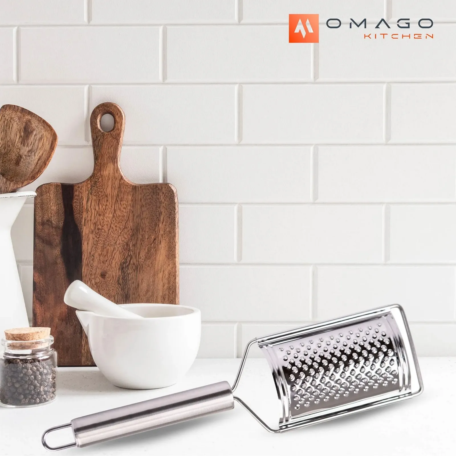 Терка OMAGO, маленька для сиру, цедри лимона, овальна ручка, нержавіюча сталь, фото №2