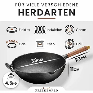 Сковорода-Wok Friedewald Чугунный с крышкой 33 см 5 л Черный synthetic.ua - Фото 1