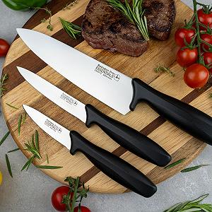 Набор ножей Rockingham Forge Essentials 3 предм. (9 см нож для овощей, 12 см универсальный нож и 20 см нож шеф-повара), черные рукоятки synthetic.ua - Фото 1