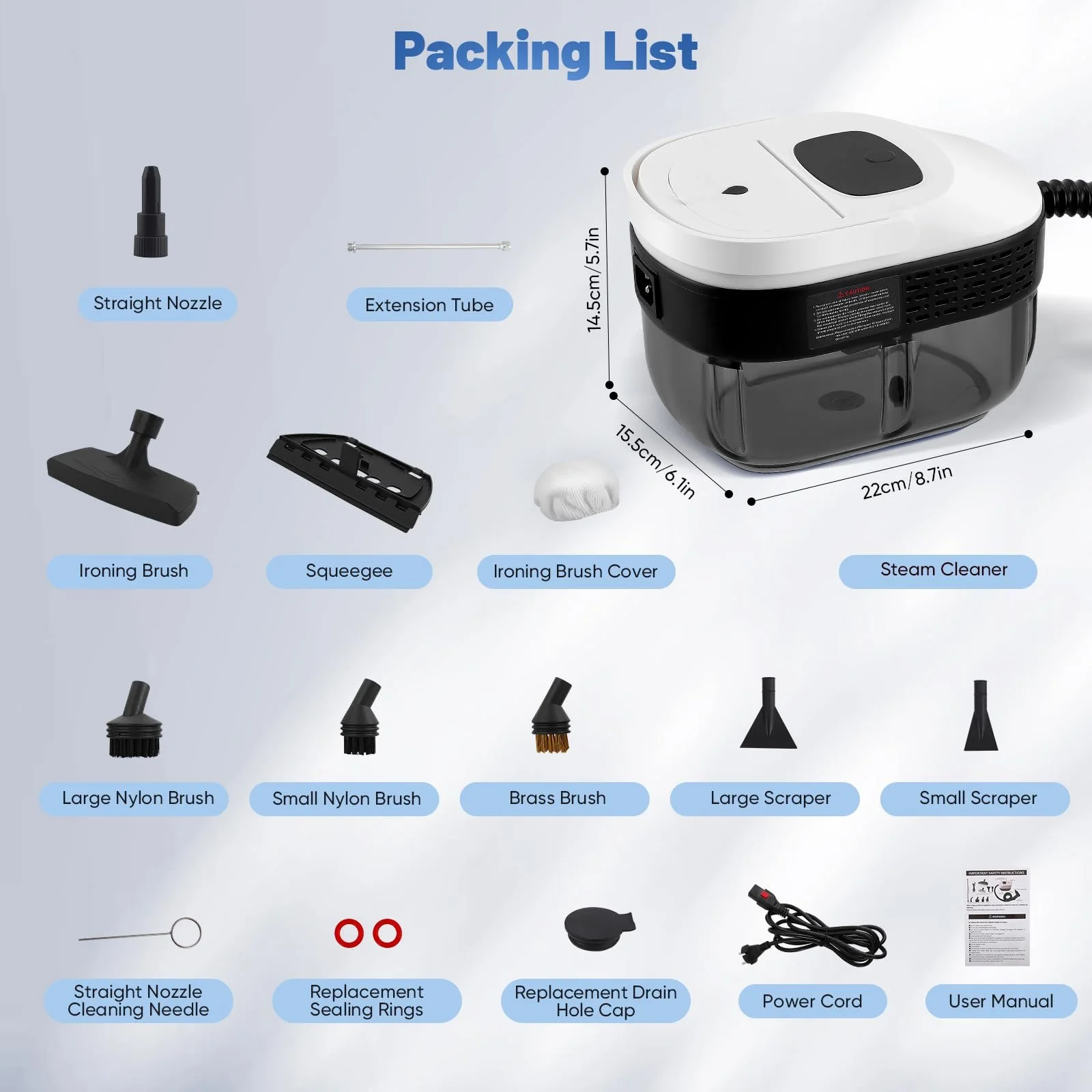 Ручний пароочисник 2500 Вт 1600 мл 3 бар із 6 щітками та 3 швидкостями, фото №2