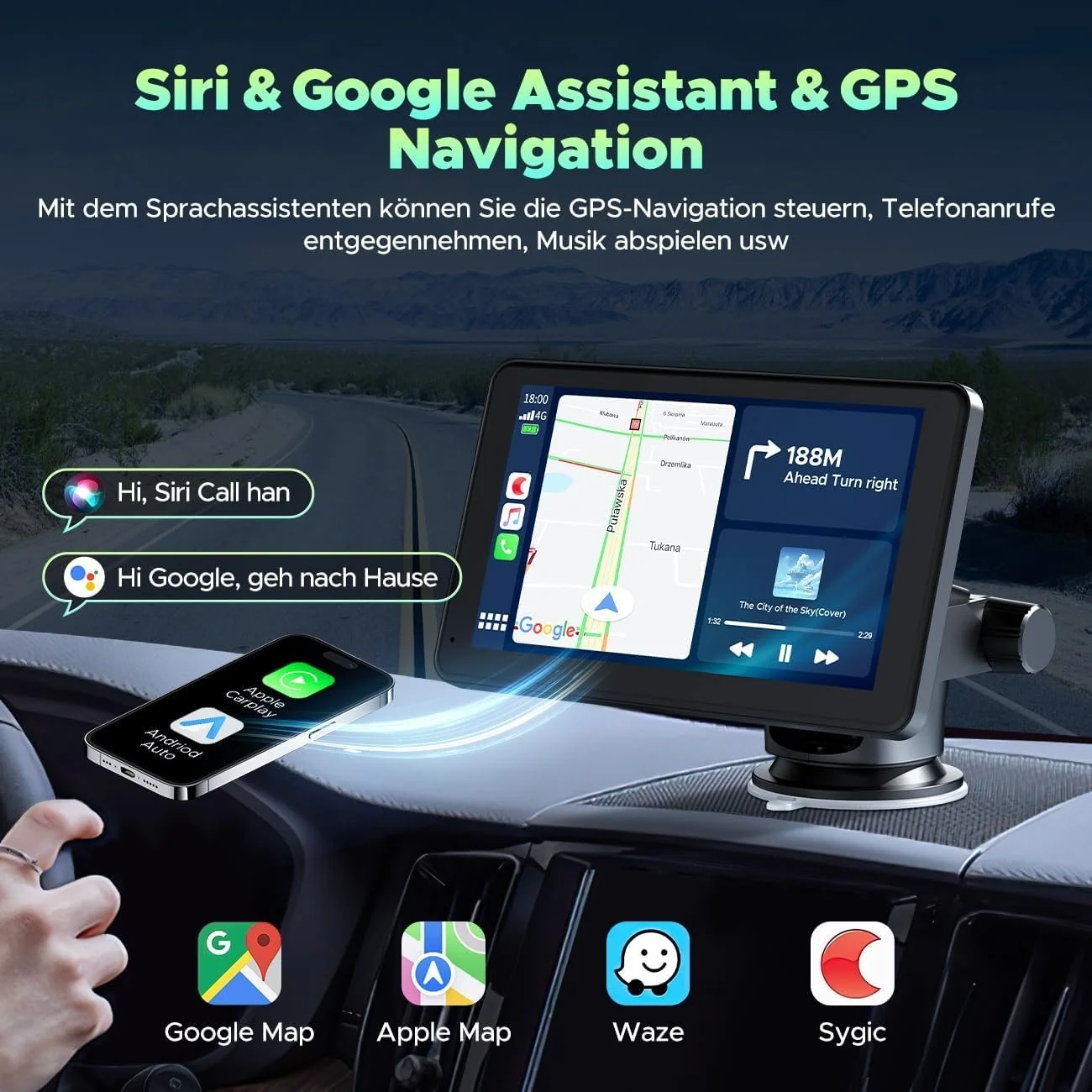 Автомагнітола Lamtto RC08 / 7" / Сенсорна / Apple CarPlay / Android Auto / Bluetooth / WI-FI / GPS / AUX, фото №3