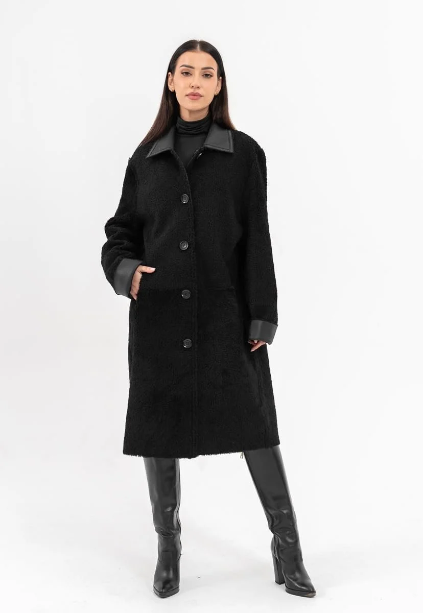 Кожаное пальто Hollert Kiana Lambskin Merino Reversible Женское Черный, фото №2 Кожаное пальто Hollert Kiana Lambskin Merino Reversible Женское Черный, фото №2