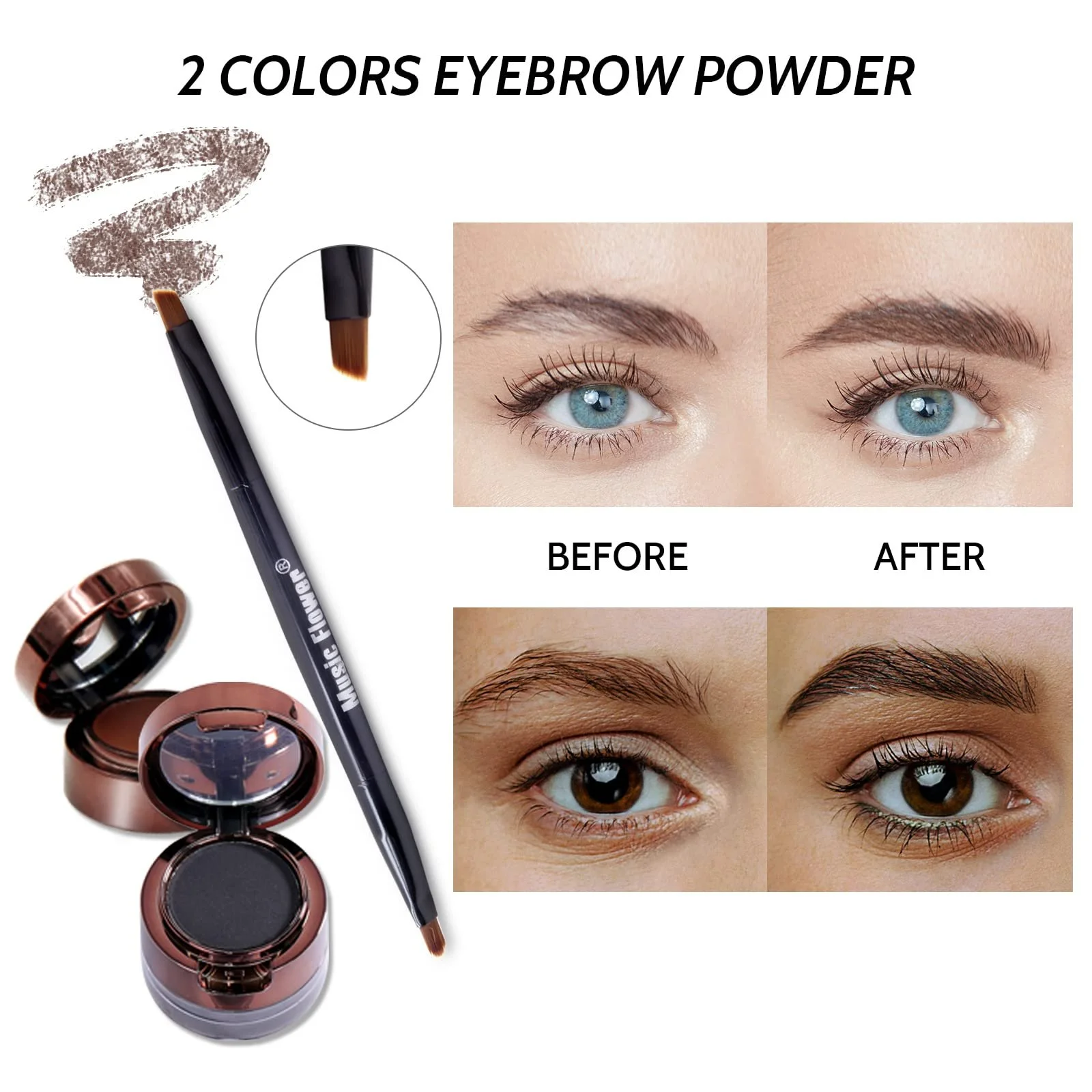 Набір Music Flower Eyeliner & Eyebrow Powder 4-в-1 водостійка, фото №4