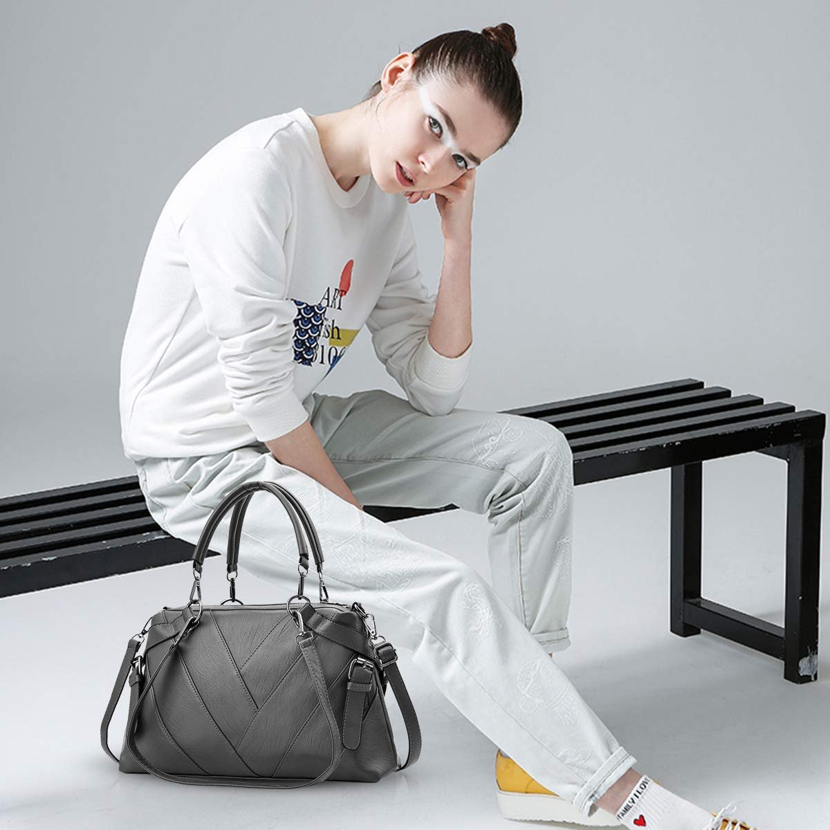 Сумка с ручками NICOLE & DORIS Современная Сумка Через Плечо из Мягкой Полиуретановой Кожи Элегантная Сумка с Полосками, фото №2