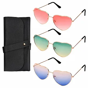 Сонцезахисні окуляри Pinsheng У формі серця Рожеве золото, 3 пари + чохол - Фото 1