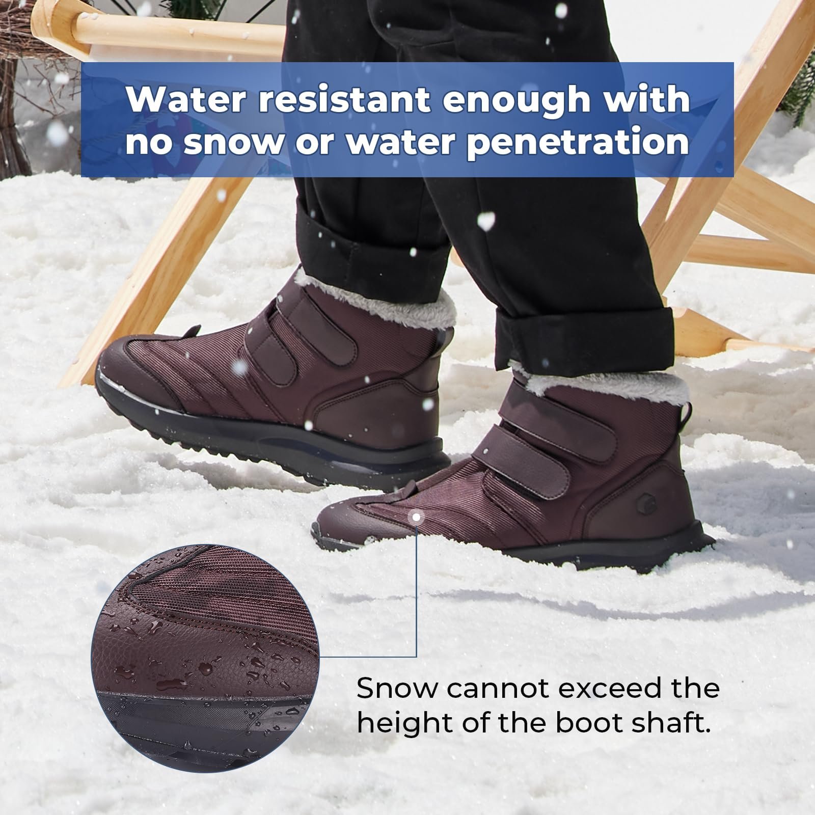 Ботинки FitVille Winter Winter Extra Wide Snow Boots Warm Lined Short Shaft Velcro Fastening Non-Slip Waterproof Outdoor, фото №3