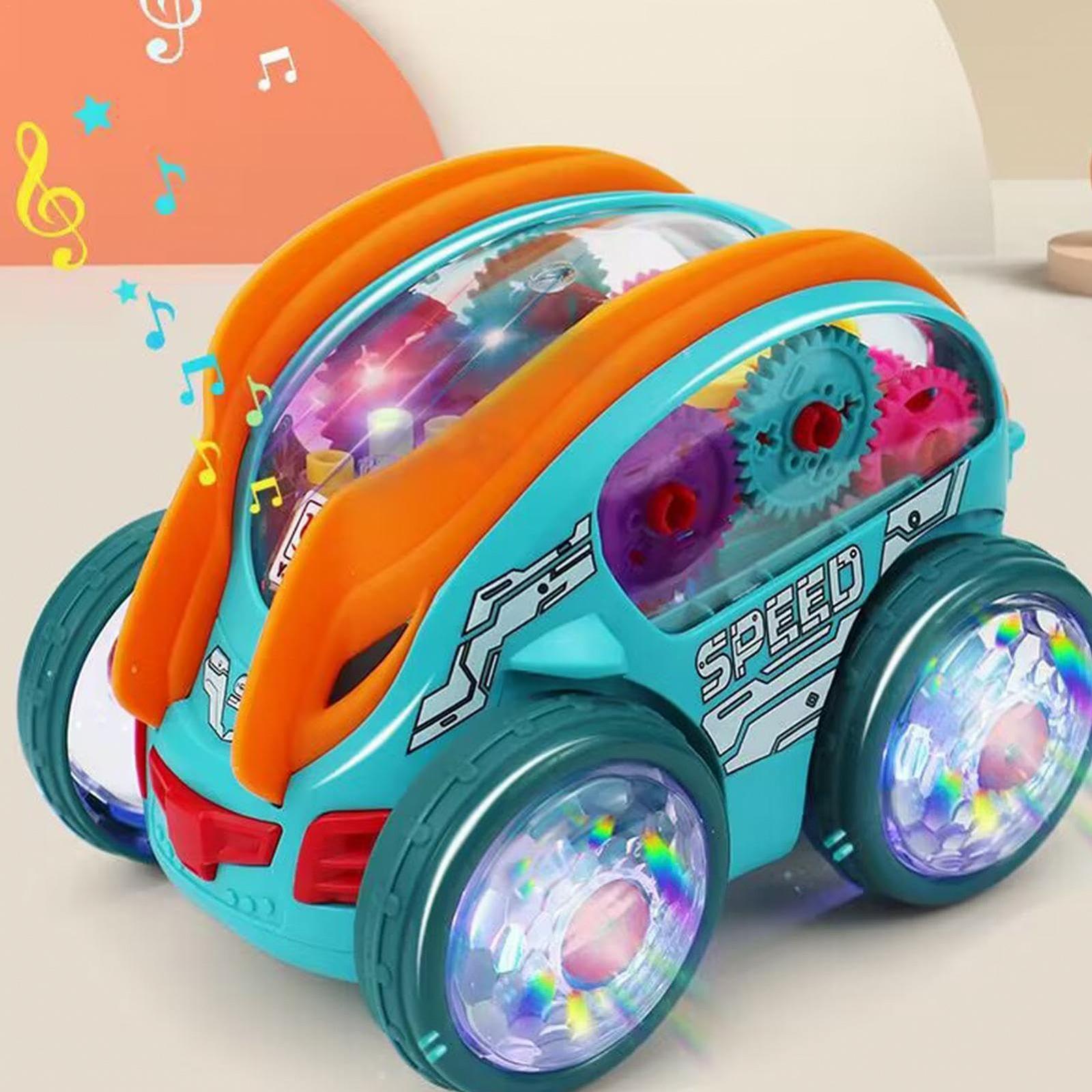 Игрушечная машина Dynamic Car с LED подсветкой, автоматическая машина "Бамп и Перейти", 360° вращающаяся машина с музыкой, светящаяся прозрачная игрушечная машина для детей, фото №2