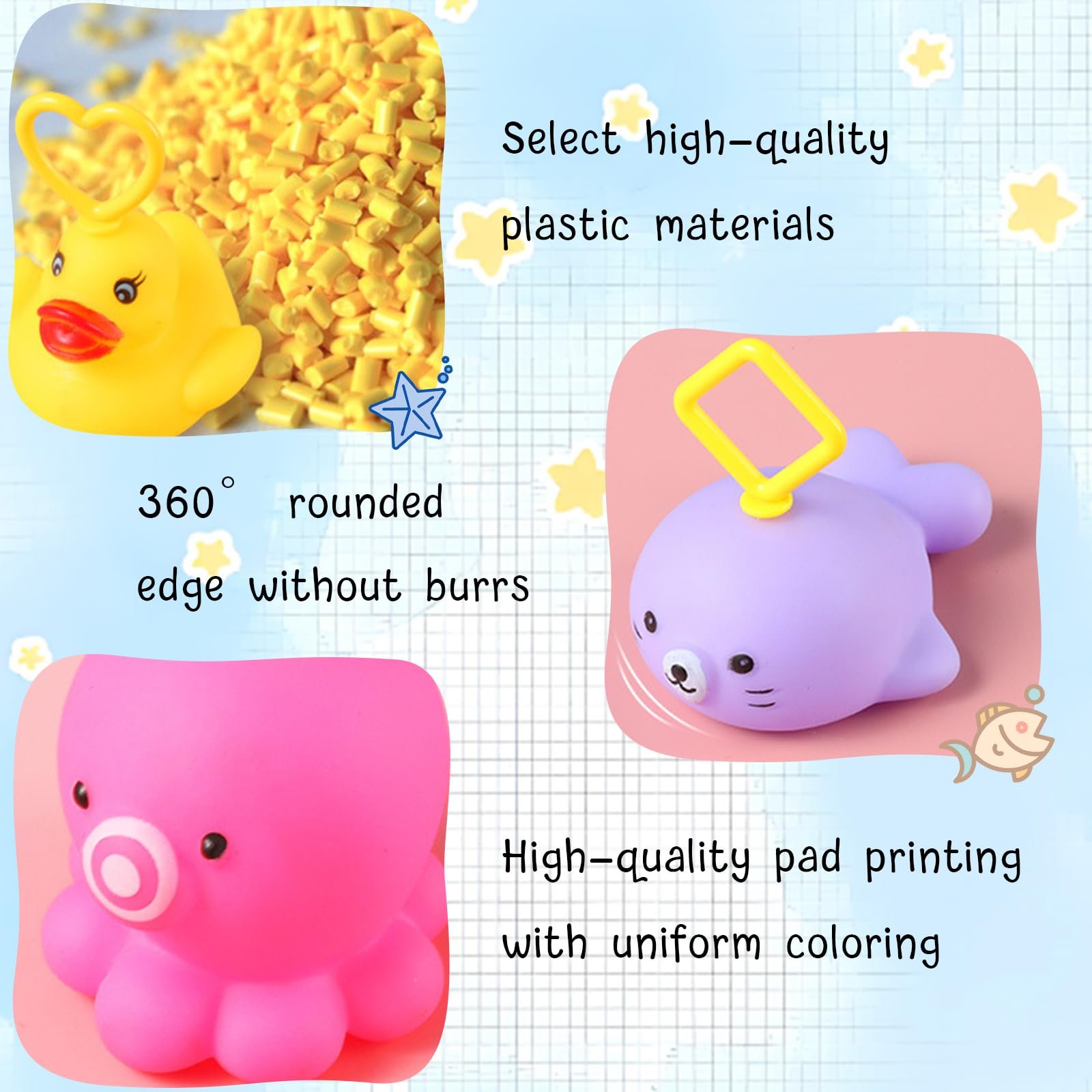 Іграшка для ванни Набір 8 шт (сачок, вудка, качка, черепаха, риба, морський лев, восьминіг, риба) Різнокольоровий, фото №3