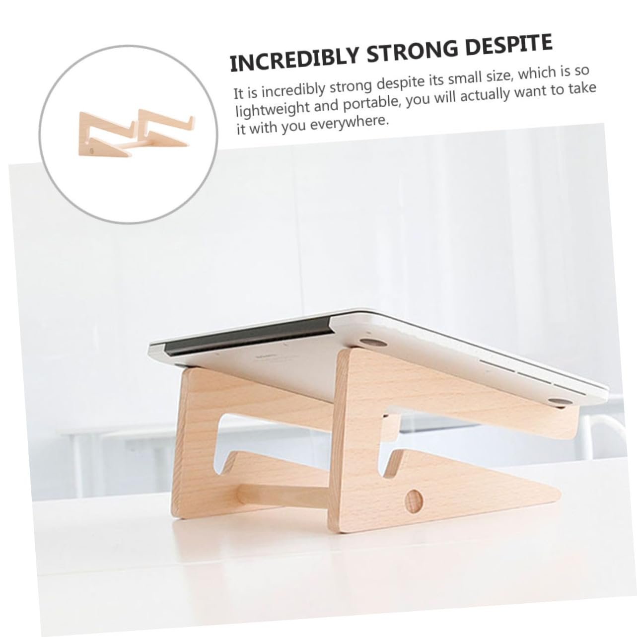 Подставка для ноутбука деревянная Tofficu Компактная и легкая Эргономичная подставка для ноутбуков и планшетов Улучшает угол обзора Стабильная Цвет дерева, фото №9